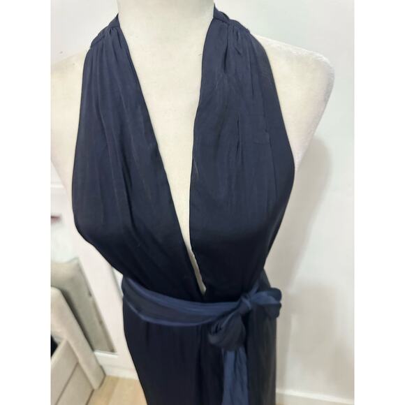 Banana Republic Halter Satin Maxi Dress Navy Medium NWT Sz M-Tall - Picture 3 of 8